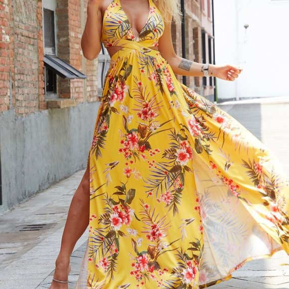 SHEIN Joyfunear Plunging Neck Floral Maxi Dress - Picture 2 of 7